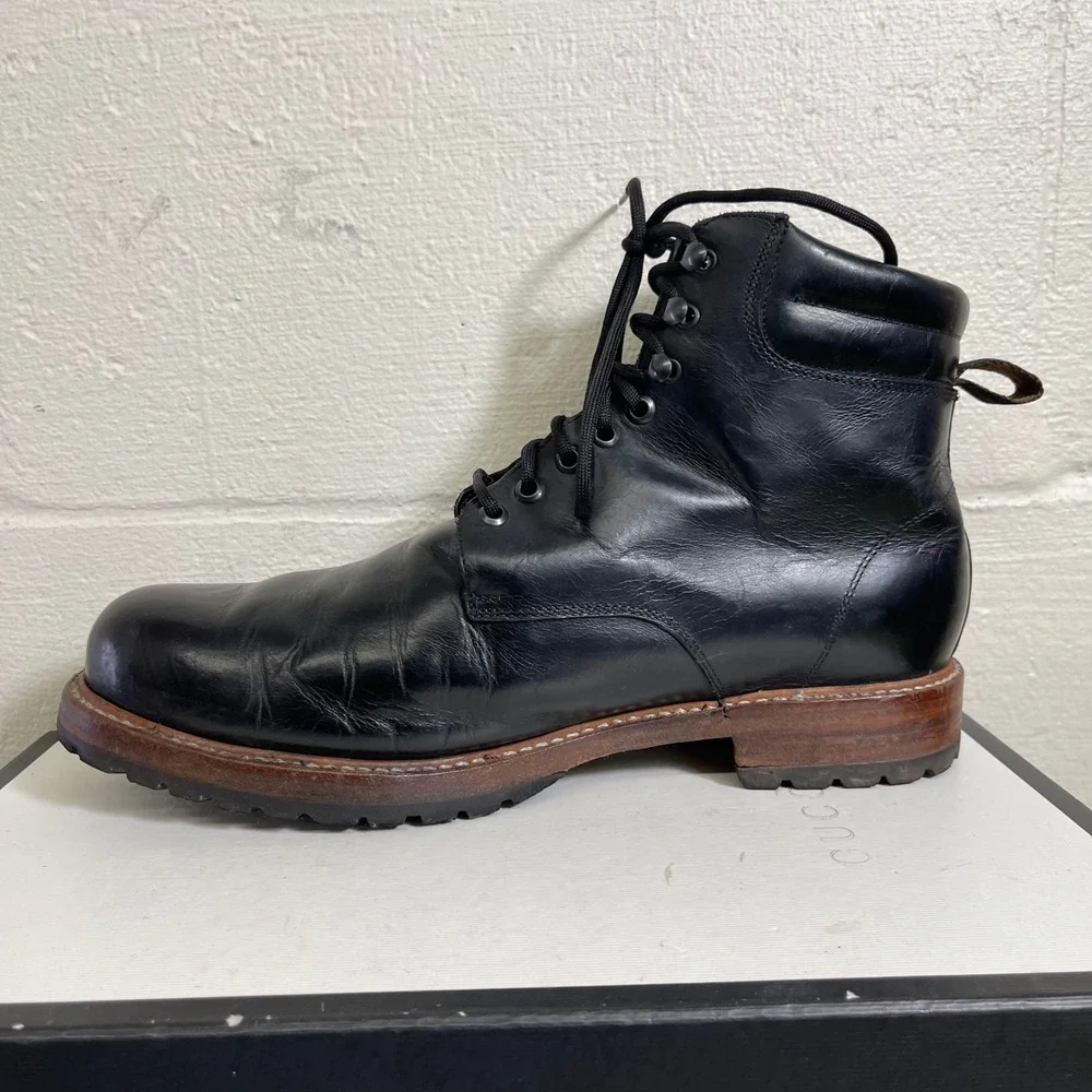 Wilcox Shiloh Black Leather Lug Goodyear Welt Ankle Boots Lace up Women's 11.5